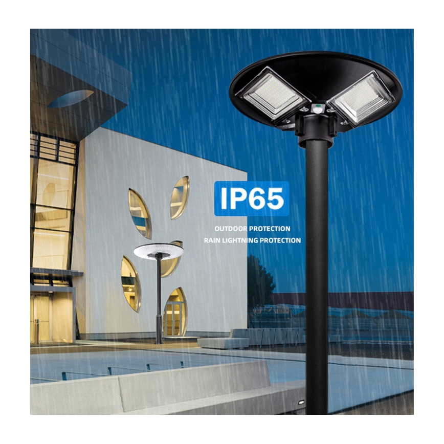 LED Stmívatelná solární pouliční lampa se senzorem LED/15W/6V 11000 mAh 6500K IP65 černá + dálkové ovládání
