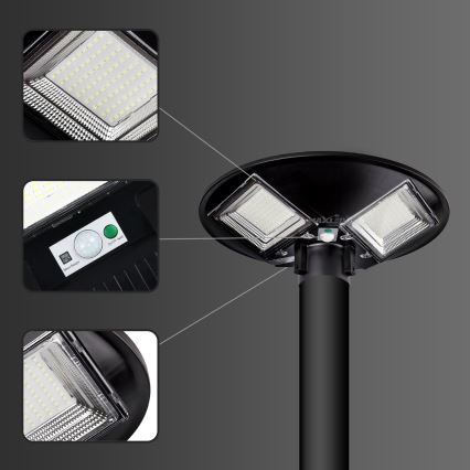 LED Stmívatelná solární pouliční lampa se senzorem LED/15W/6V 11000 mAh 6500K IP65 černá + dálkové ovládání