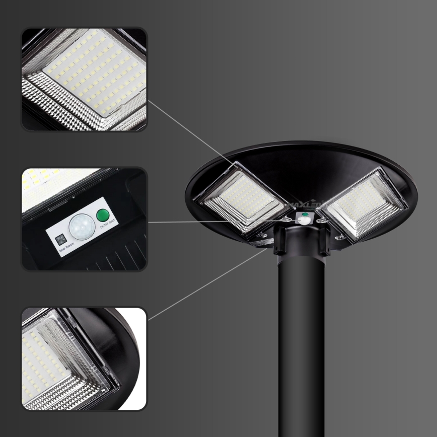LED Stmívatelná solární pouliční lampa se senzorem LED/15W/6V 11000 mAh 6500K IP65 černá + dálkové ovládání