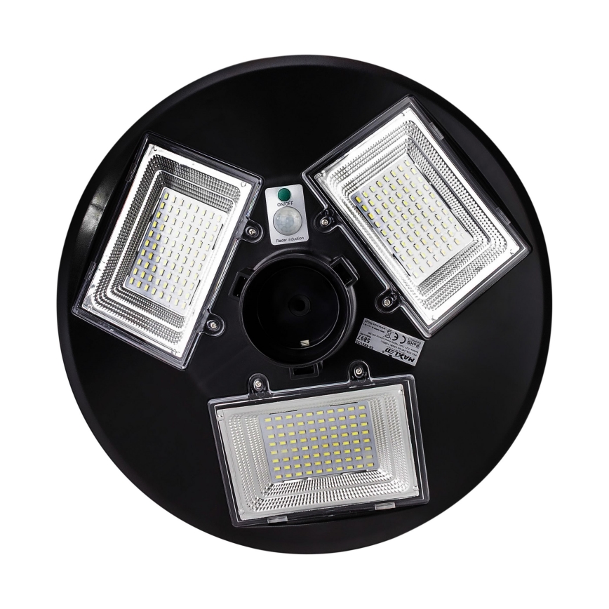 LED Stmívatelná solární pouliční lampa se senzorem LED/15W/6V 11000 mAh 6500K IP65 černá + dálkové ovládání
