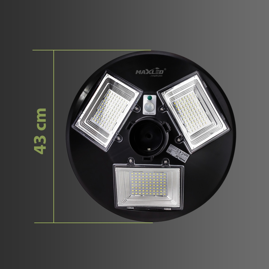 LED Stmívatelná solární pouliční lampa se senzorem LED/15W/6V 11000 mAh 6500K IP65 černá + dálkové ovládání