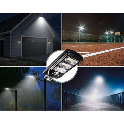 LED Stmívatelná solární pouliční lampa se senzorem LED/180W/6V 6500K IP65 černá + dálkové ovládání