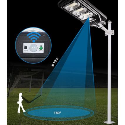 LED Stmívatelná solární pouliční lampa se senzorem LED/180W/6V 6500K IP65 černá + dálkové ovládání