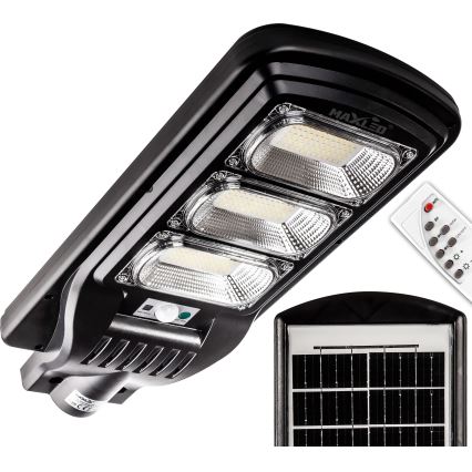 LED Stmívatelná solární pouliční lampa se senzorem LED/180W/6V 6500K IP65 černá + dálkové ovládání