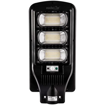 LED Stmívatelná solární pouliční lampa se senzorem LED/180W/6V 6500K IP65 černá + dálkové ovládání