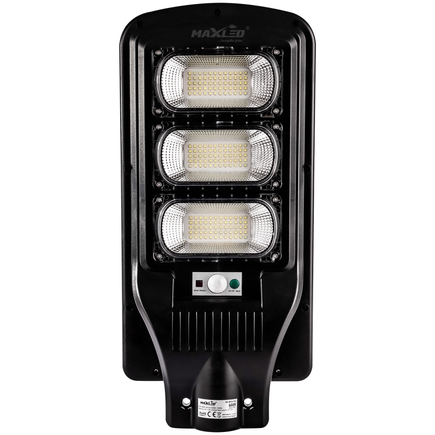 LED Stmívatelná solární pouliční lampa se senzorem LED/180W/6V 6500K IP65 černá + dálkové ovládání