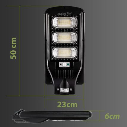 LED Stmívatelná solární pouliční lampa se senzorem LED/180W/6V 6500K IP65 černá + dálkové ovládání