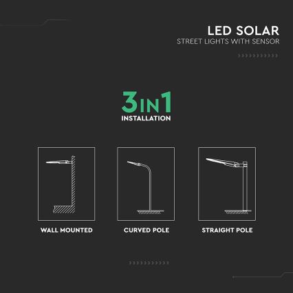 LED Solární pouliční lampa se senzorem LED/20W/7,4V IP65 5400 mAh