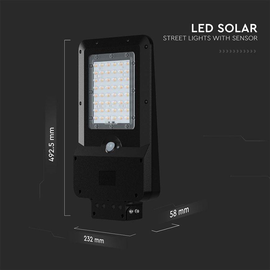 LED Solární pouliční lampa se senzorem LED/20W/7,4V IP65 5400 mAh