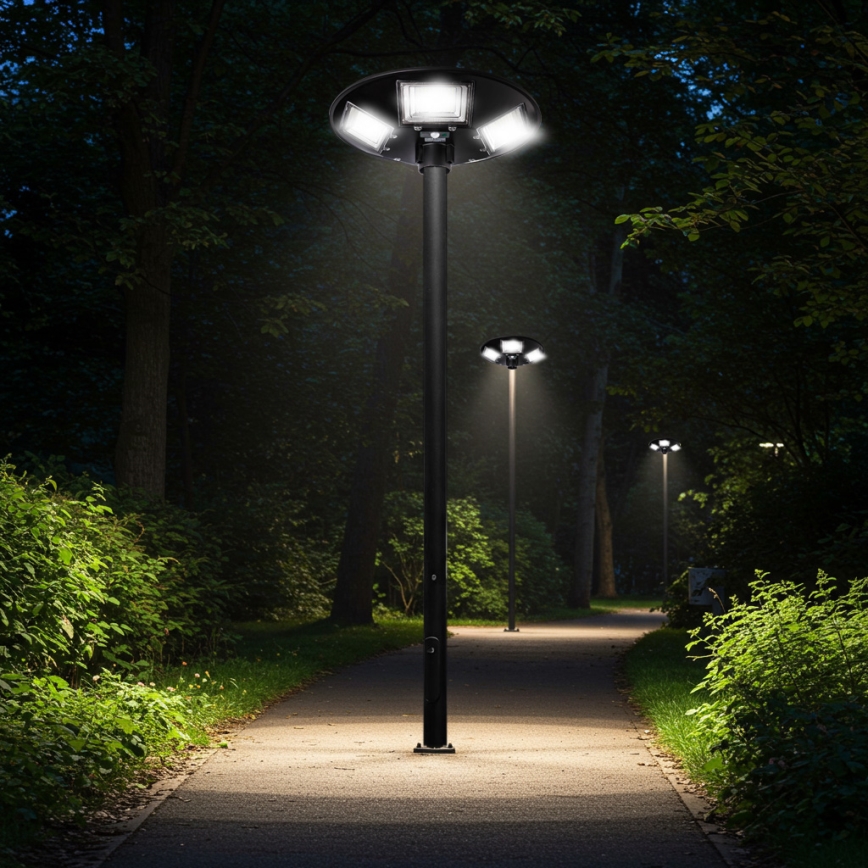 LED Stmívatelná solární pouliční lampa se senzorem LED/22W/6V 18000 mAh 6500K IP65 černá + dálkové ovládání
