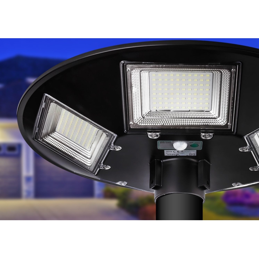 LED Stmívatelná solární pouliční lampa se senzorem LED/22W/6V 18000 mAh 6500K IP65 černá + dálkové ovládání