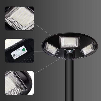 LED Stmívatelná solární pouliční lampa se senzorem LED/22W/6V 18000 mAh 6500K IP65 černá + dálkové ovládání