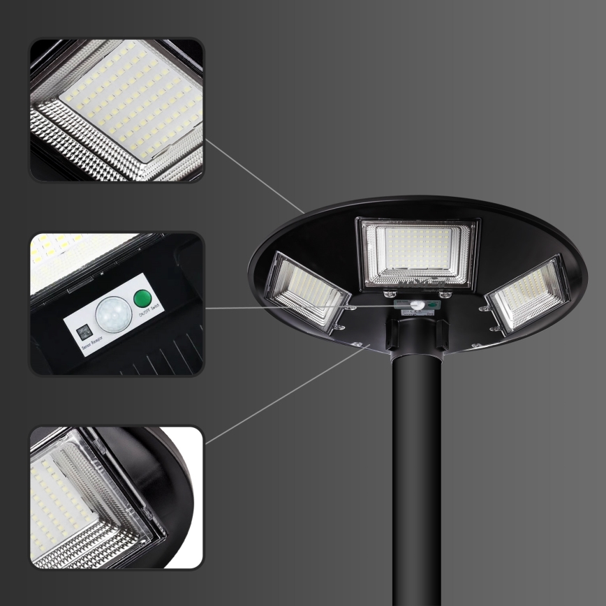 LED Stmívatelná solární pouliční lampa se senzorem LED/22W/6V 18000 mAh 6500K IP65 černá + dálkové ovládání