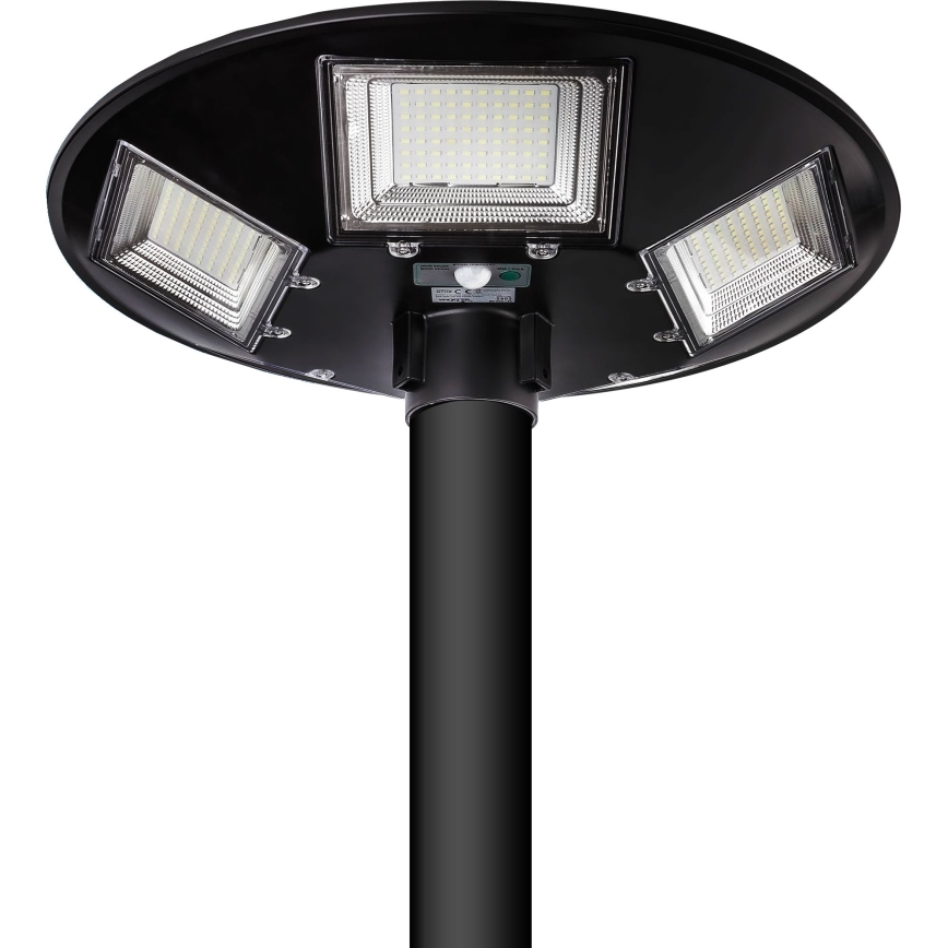 LED Stmívatelná solární pouliční lampa se senzorem LED/22W/6V 18000 mAh 6500K IP65 černá + dálkové ovládání
