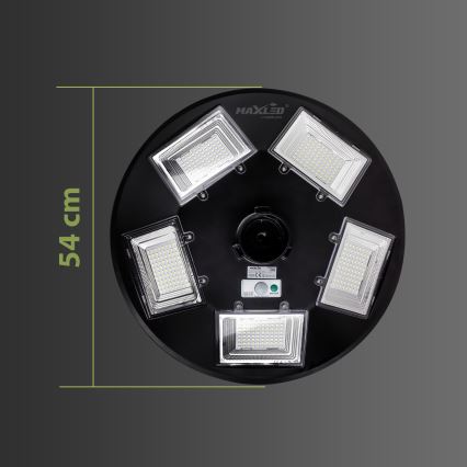 LED Stmívatelná solární pouliční lampa se senzorem LED/22W/6V 18000 mAh 6500K IP65 černá + dálkové ovládání