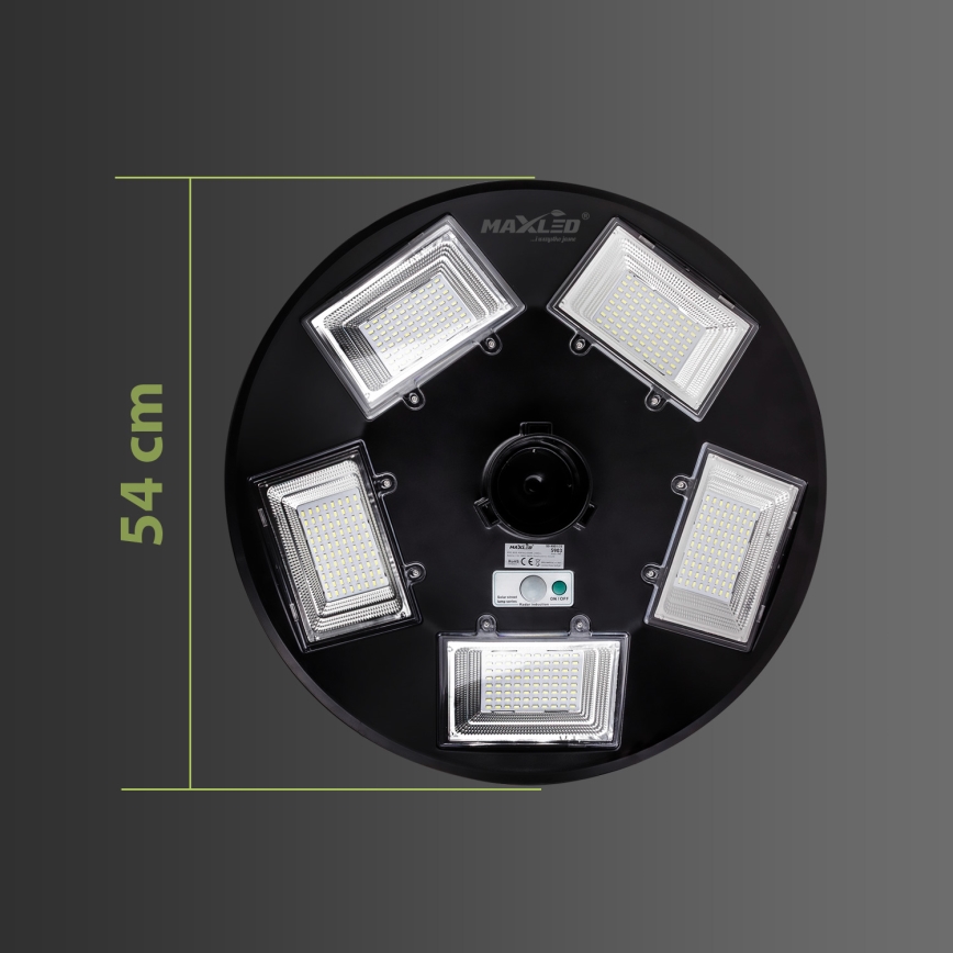 LED Stmívatelná solární pouliční lampa se senzorem LED/22W/6V 18000 mAh 6500K IP65 černá + dálkové ovládání