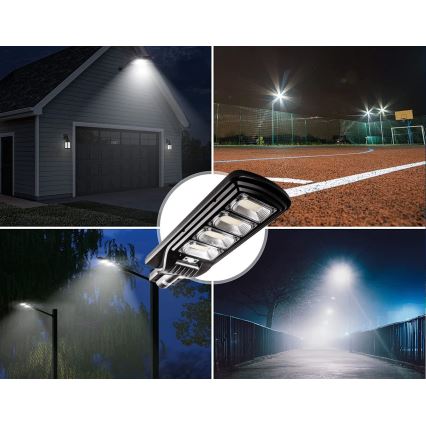 LED Stmívatelná solární pouliční lampa se senzorem LED/240W/6V 6500K IP65 černá + dálkové ovládání