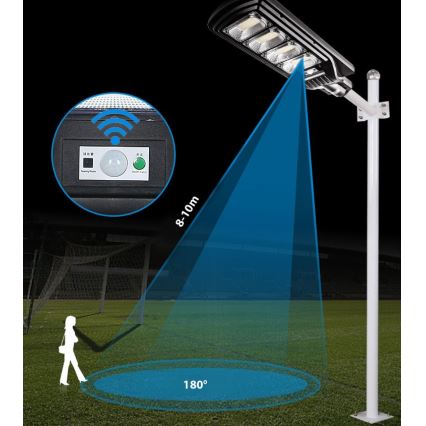 LED Stmívatelná solární pouliční lampa se senzorem LED/240W/6V 6500K IP65 černá + dálkové ovládání
