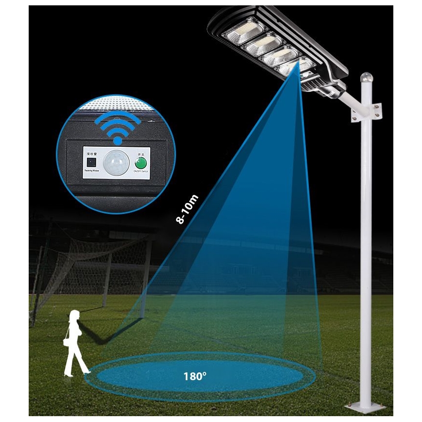 LED Stmívatelná solární pouliční lampa se senzorem LED/240W/6V 6500K IP65 černá + dálkové ovládání