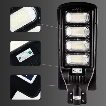 LED Stmívatelná solární pouliční lampa se senzorem LED/240W/6V 6500K IP65 černá + dálkové ovládání