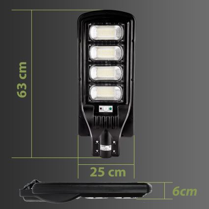 LED Stmívatelná solární pouliční lampa se senzorem LED/240W/6V 6500K IP65 černá + dálkové ovládání