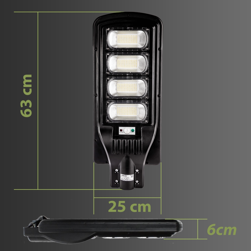LED Stmívatelná solární pouliční lampa se senzorem LED/240W/6V 6500K IP65 černá + dálkové ovládání