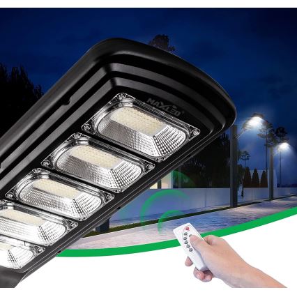 LED Stmívatelná solární pouliční lampa se senzorem LED/300W/6V 6500K IP65 černá + dálkové ovládání