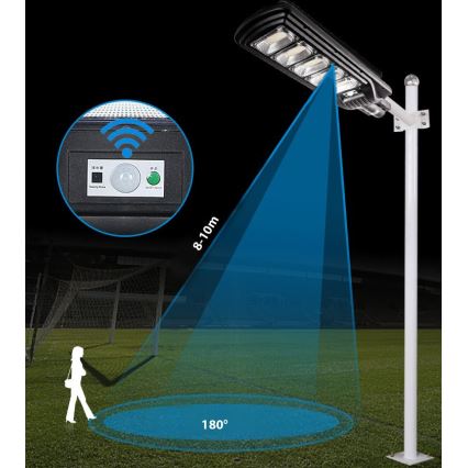 LED Stmívatelná solární pouliční lampa se senzorem LED/300W/6V 6500K IP65 černá + dálkové ovládání