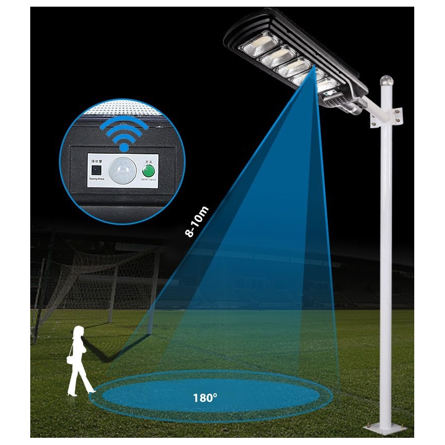 LED Stmívatelná solární pouliční lampa se senzorem LED/300W/6V 6500K IP65 černá + dálkové ovládání