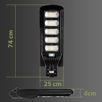 LED Stmívatelná solární pouliční lampa se senzorem LED/300W/6V 6500K IP65 černá + dálkové ovládání