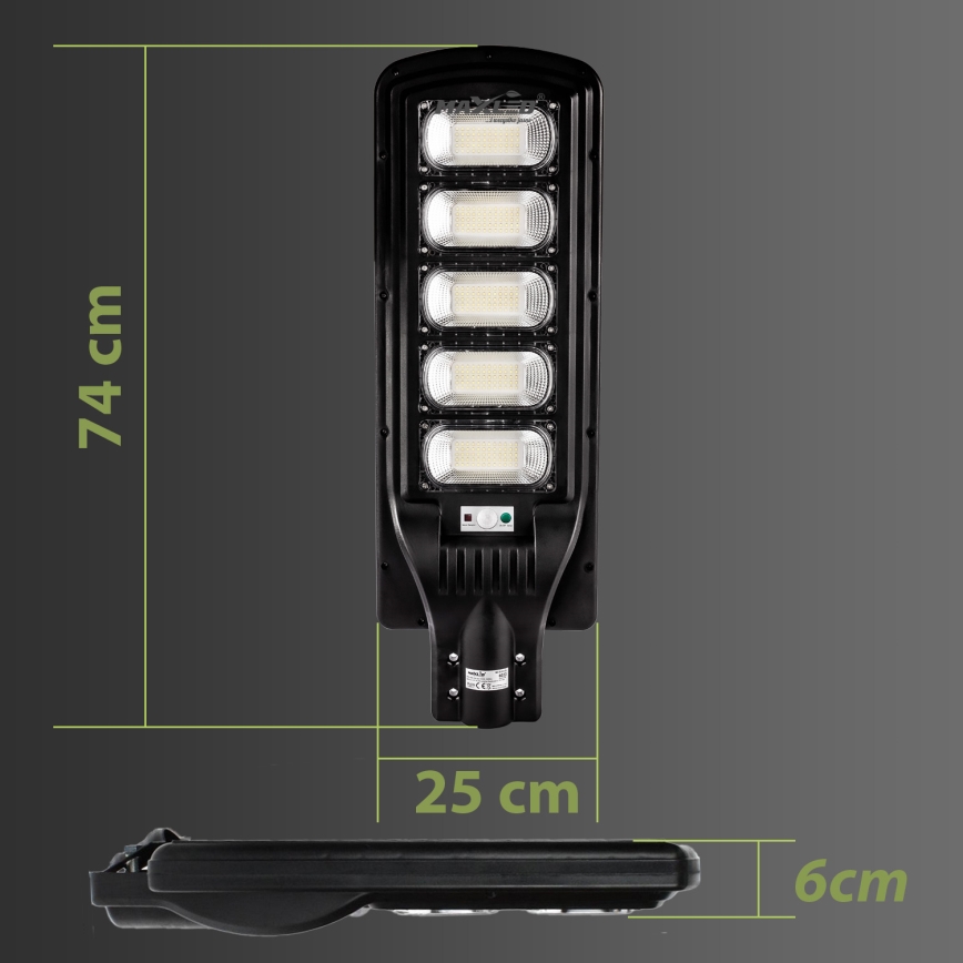 LED Stmívatelná solární pouliční lampa se senzorem LED/300W/6V 6500K IP65 černá + dálkové ovládání