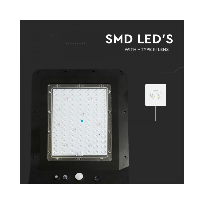 LED Solární pouliční lampa se senzorem LED/40W/9,6V IP65 4000K + dálkové ovládání