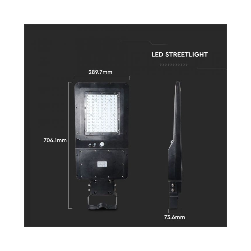 LED Solární pouliční lampa se senzorem LED/40W/9,6V IP65 4000K + dálkové ovládání