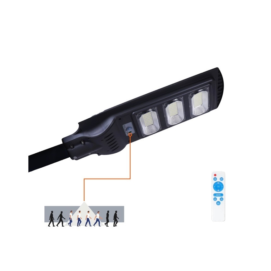 LED Stmívatelná solární pouliční lampa se senzorem pohybu a soumraku URBI LED/8W/3,2V 6500K IP54 10000 mAh + dálkové ovládání