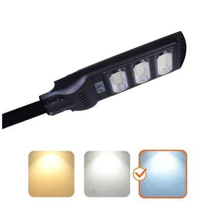 LED Stmívatelná solární pouliční lampa se senzorem pohybu a soumraku URBI LED/8W/3,2V 6500K IP54 10000 mAh + dálkové ovládání