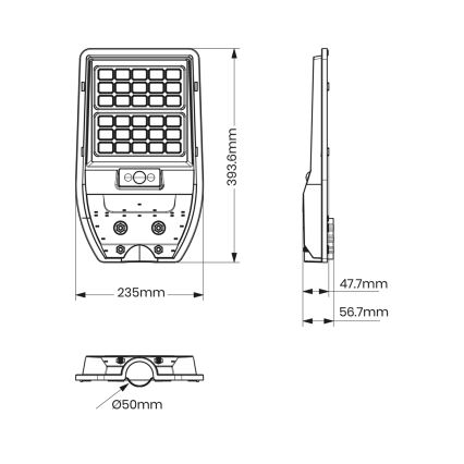 LED Solární pouliční lampa VIA 50W/5000 mAh 3,2V 6000K IP65 + dálkové ovládání