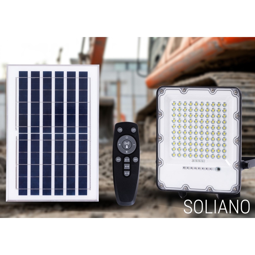 LED Venkovní stmívatelný solární reflektor LED/100W/3,2V 4500K IP65 černá + dálkové ovládání