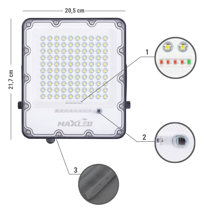 LED Venkovní stmívatelný solární reflektor LED/100W/3,2V 4500K IP65 černá + dálkové ovládání