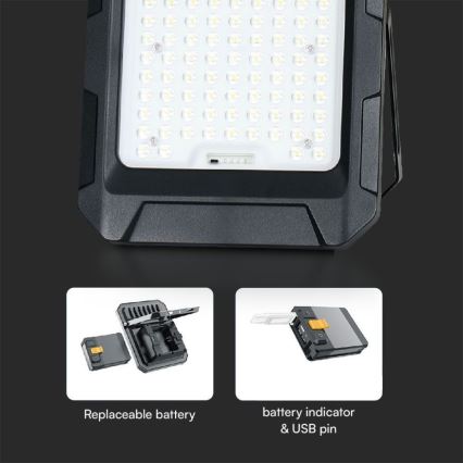 LED Solární reflektor LED/10W/3,7V IP65 4000K černá + dálkové ovládání