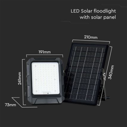 LED Solární reflektor LED/10W/3,7V IP65 4000K černá + dálkové ovládání