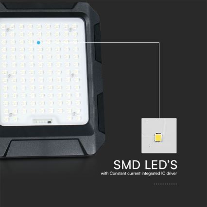 LED Solární reflektor LED/15W/3,7V IP65 4000K černá + dálkové ovládání