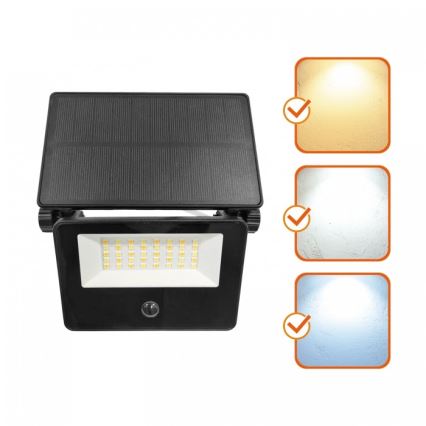 LED Solární reflektor se senzorem NCS G2 LED/20W/3,7V 3000/4000/6500K IP54 2600 mAh