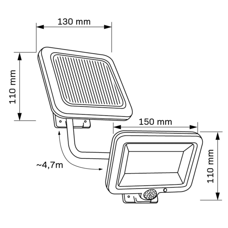 LED Solární reflektor se senzorem DUO LED/1W/3,7V 1200 mAh IP44