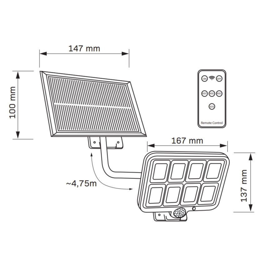 LED Solární reflektor se senzorem INTEGRA LED/3W/3,7V 1200 mAh IP44 + dálkové ovládání