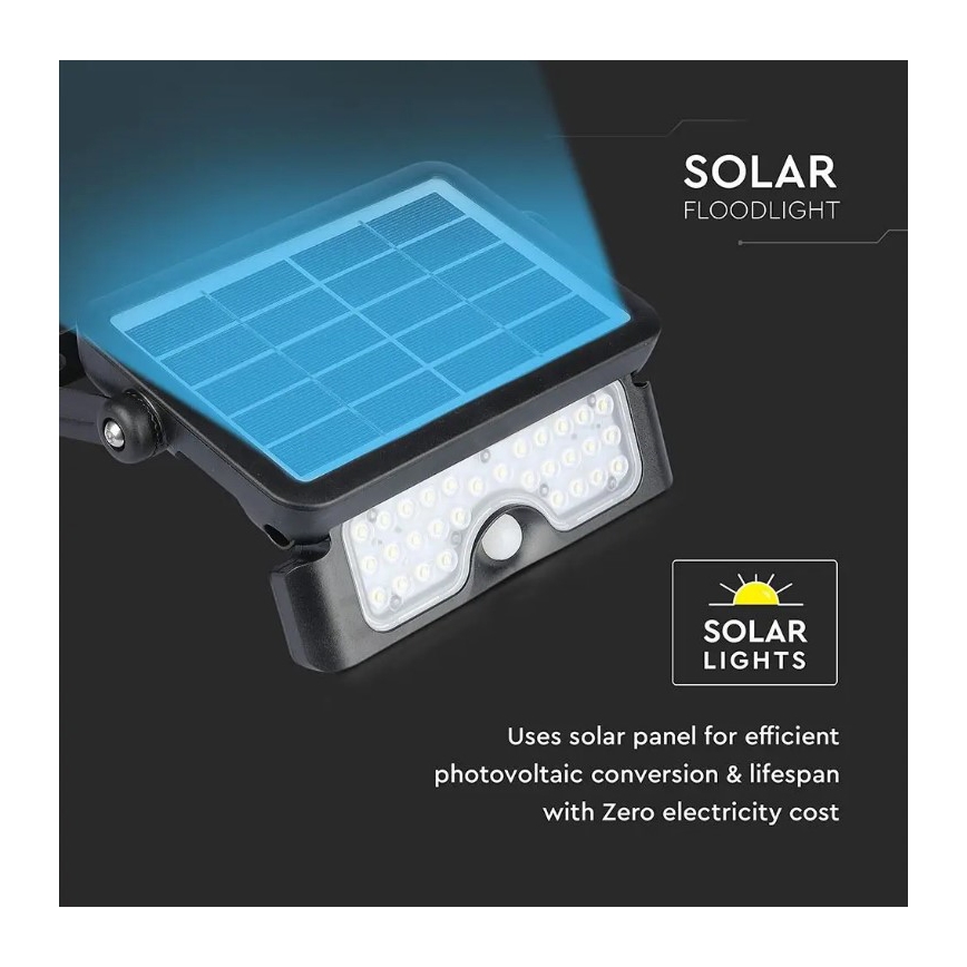 LED Solární reflektor se senzorem LED/5W/3,7V IP65 4000K 3000 mAh