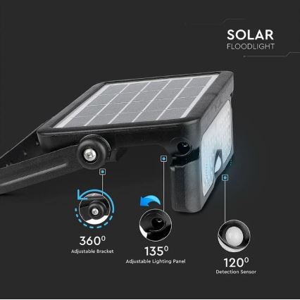 LED Solární reflektor se senzorem LED/5W/3,7V IP65 4000K 3000 mAh