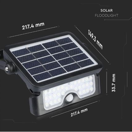 LED Solární reflektor se senzorem LED/5W/3,7V IP65 4000K 3000 mAh