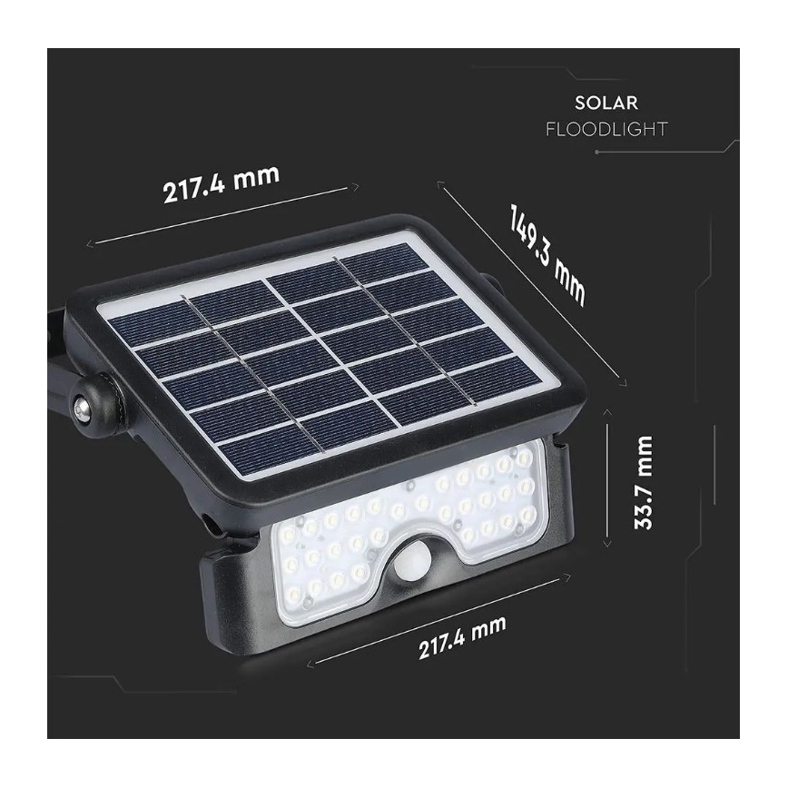LED Solární reflektor se senzorem LED/5W/3,7V IP65 4000K 3000 mAh