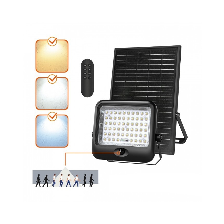 LED Solární reflektor se senzorem MHCS LED/35W/3,2V 3000/4000/6500K IP65 15000 mAh + dálkové ovládání