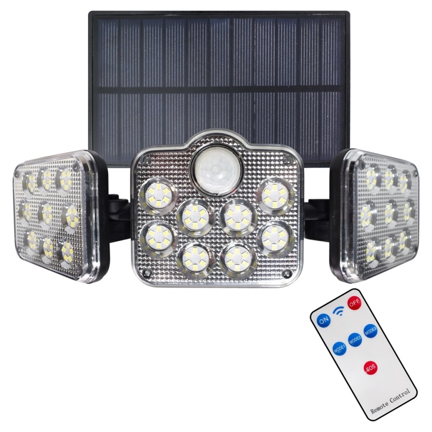 LED Solární reflektor se senzorem pohybu a soumraku LED/20W/3,7V 1200 mAh IP44 + dálkové ovládání